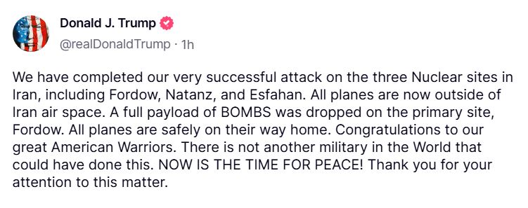 US Attack on Iran: Did Trump’s “Successful” Bombing of Fordow Just Change Everything? 2 President Trump post on Truth Social regarding Iran Bombing